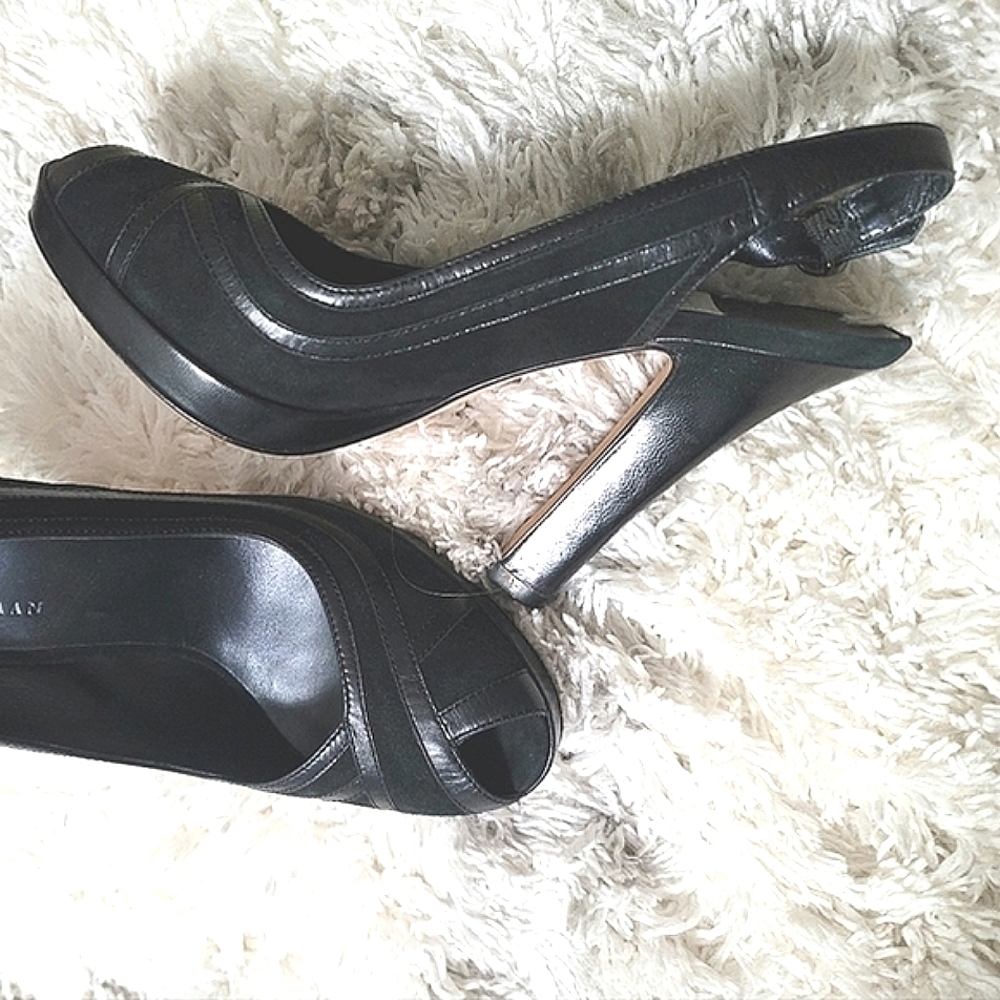 Cole Haan Leather Suede Peep-Toe Slingback Pumps Size 7.5 B